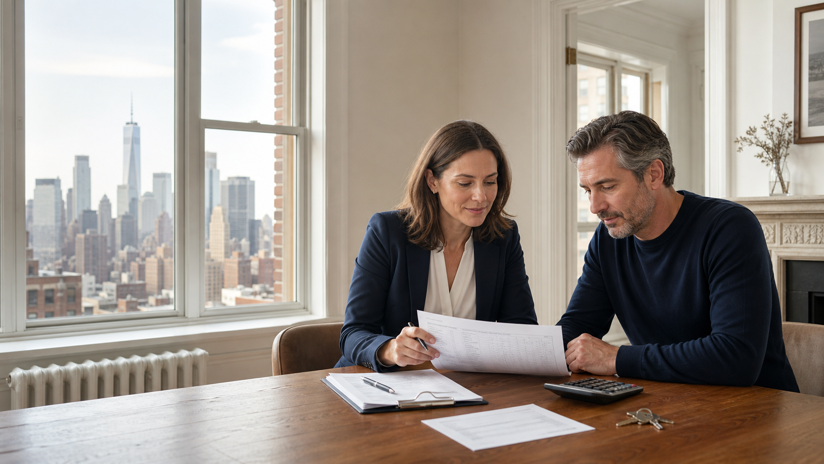 Manhattan property seller reviewing estimated net proceeds with a broker